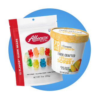 Albanese gummy bears and frozen farmers mango sorbet