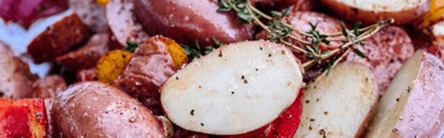 Roasted Potatoes with Smoked Sausage, Sweet Peppers and Red Onion