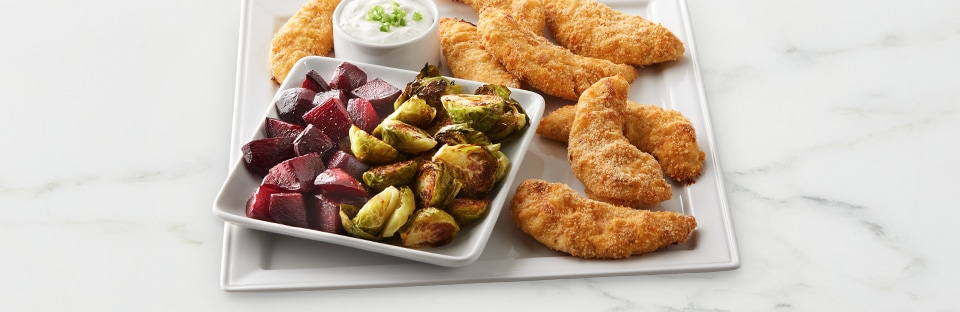 Gluten-free Roasted Brussels Sprouts & Beets with Chicken Tenders Recipe