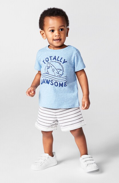 toddler in graphic tee and knit shorts toddler in graphic tee and knit shorts