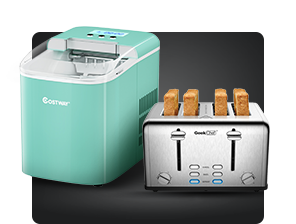 ice maker and toaster on black background