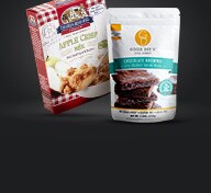 Cake mix packages on black background