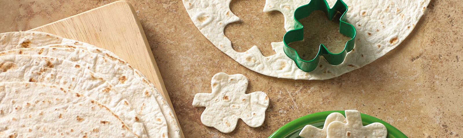 Shamrock cutters on tortillas