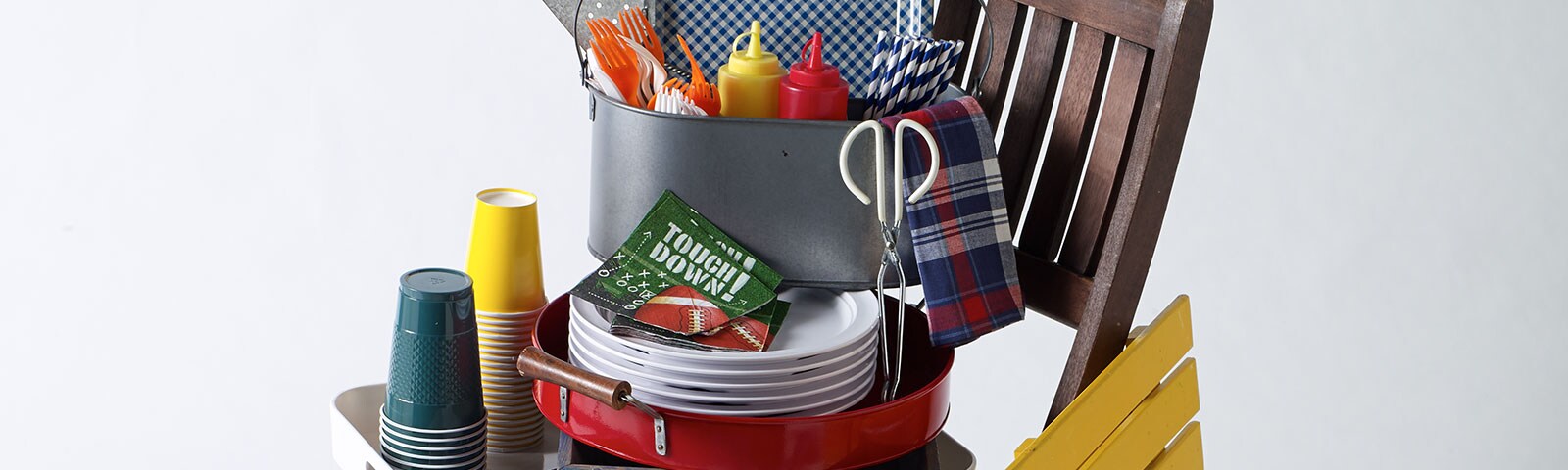 Tailgating essentials in a bucket