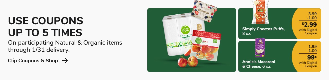 Click to shop coupons on natural and organic products now through 1/31 delivery