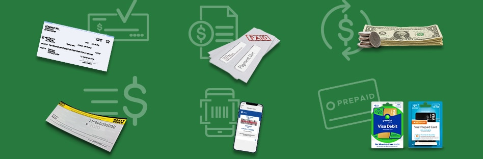 Consolidated representation of all the money services available at King Soopers including check cashing, bill pay, money transfers, money orders, account funding, and prepaid cards.